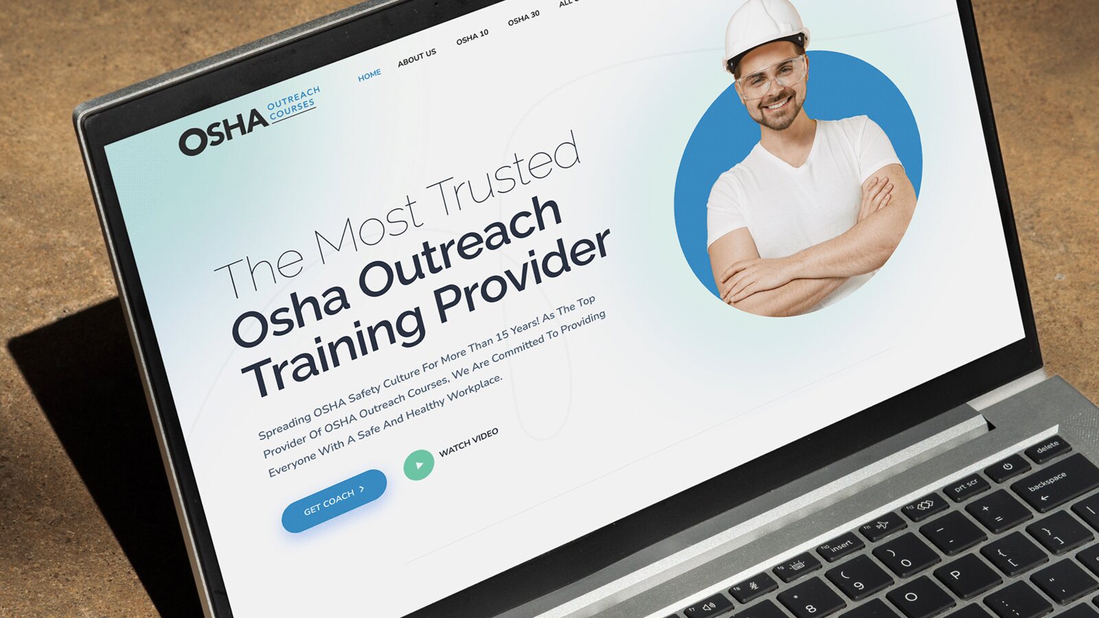 OSHA Outreach Courses website design mockup displayed on a laptop
